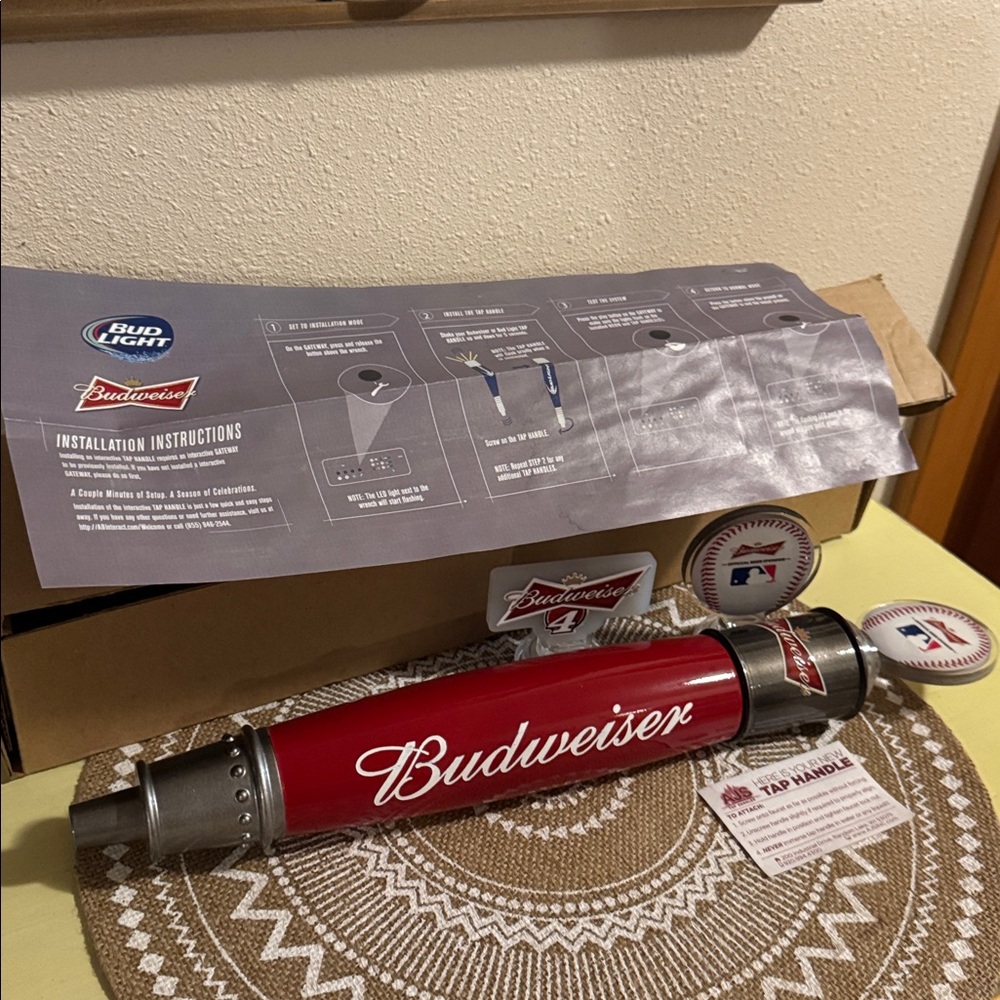 🆕 Budweiser Red and Silver Tap Handle